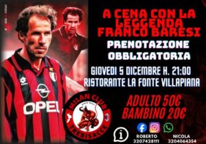 Calabria, il Milan Club Trebisacce ospiterà Baresi giovedì 5 dicembre