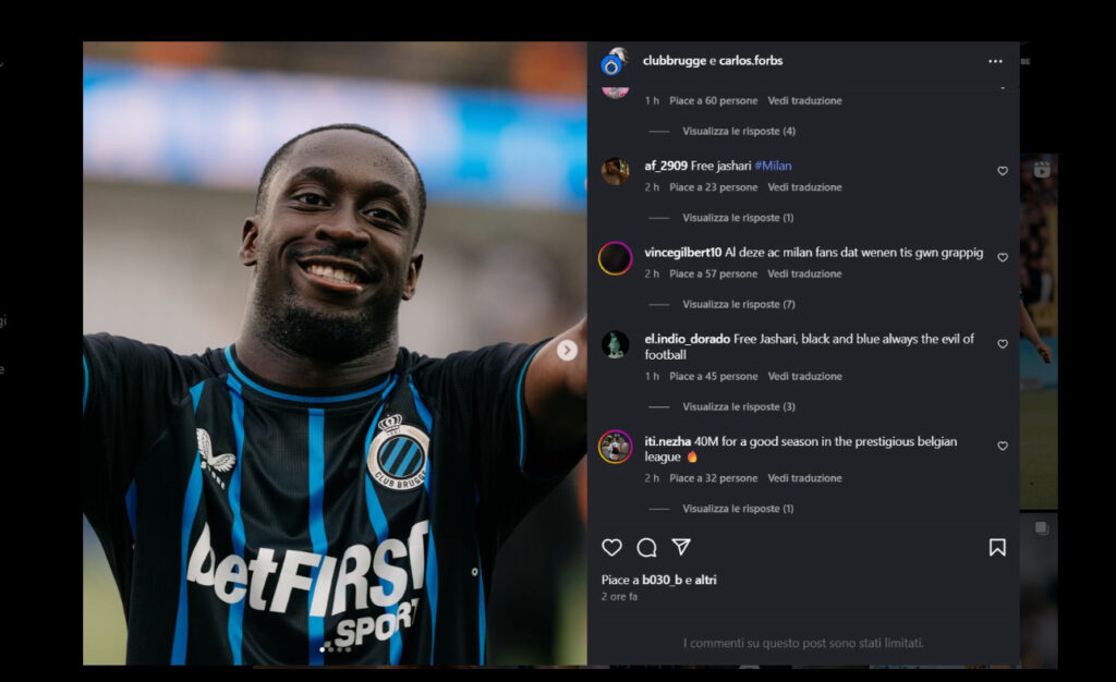 jashari-milan-il-club-brugge-in-difficolta-sui-social-chiusi-i-commenti-su-instagram