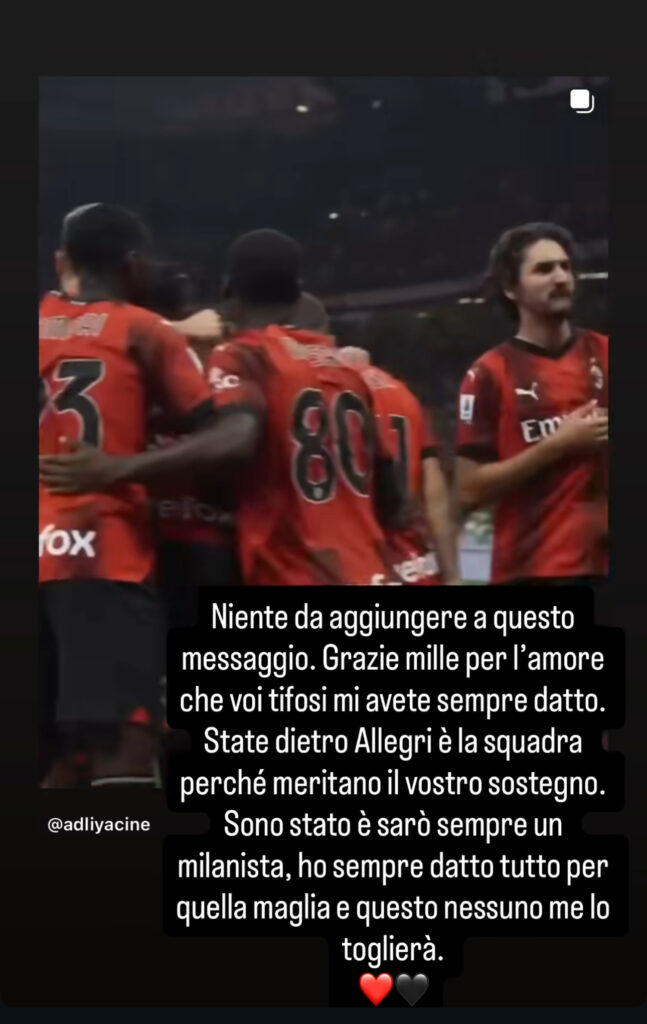 Il messaggio social di Adli